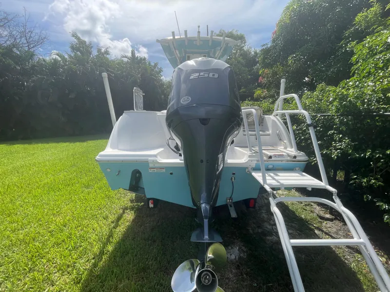 Slide: The Image of 2021 Sea Fox 248 Commander boat with 250 HP engine, parked on grass. - 12