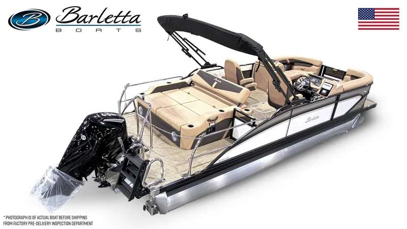 Slide: The Image of 2025 Barletta Cabrio 22UC pontoon boat with sleek design and luxurious seating. - 4