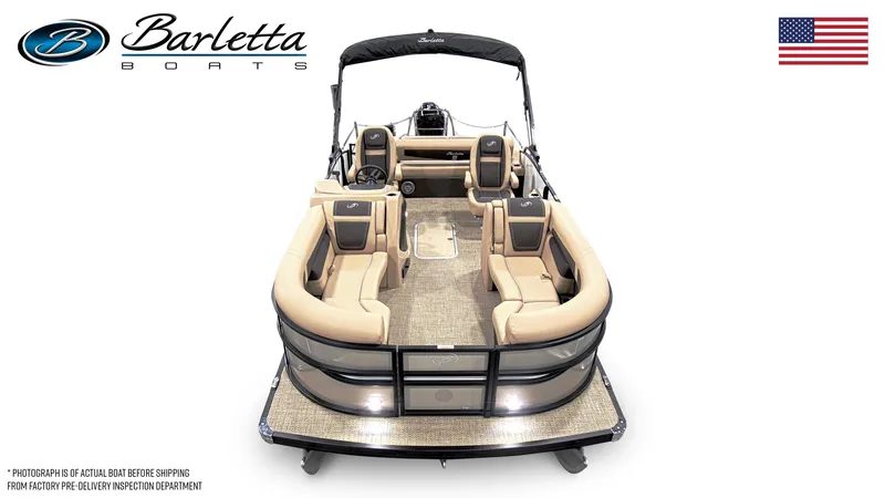 Slide: The Image of 2025 Barletta Cabrio 22UC pontoon boat with luxurious seating and sleek design. - 6