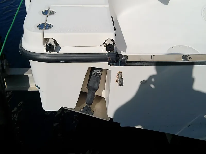 Slide: The Image of Close-up of 2004 Trophy 2503 Center Console boat's stern detail. - 10