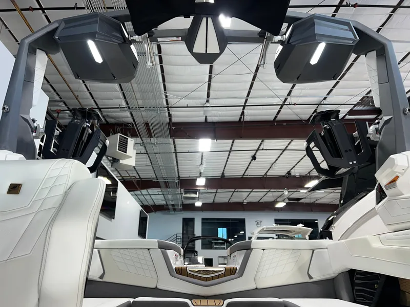 Slide: The Image of 2023 Nautique Super Air G23 interior with modern design and advanced audio system. - 28