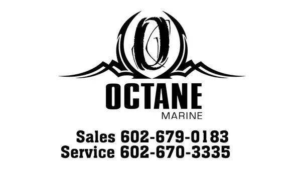 Slide: The Image of Octane Marine logo with sales and service contact numbers. - 97