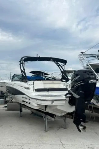 Slide: The Image of 2018 Monterey M45 boat with Mercury 250 engine on display. - 1