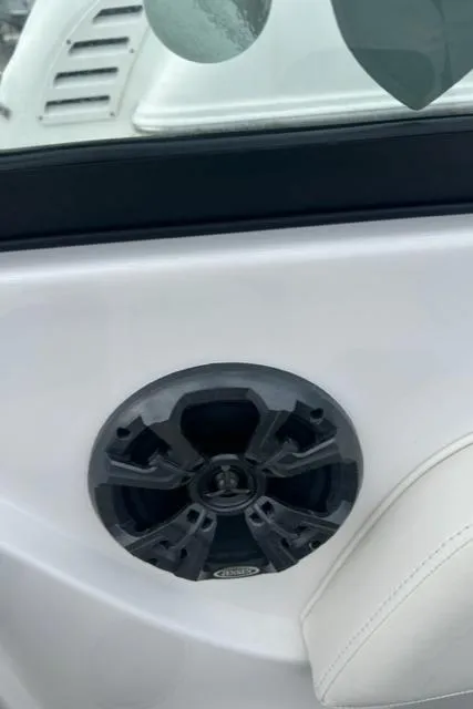 Slide: The Image of Boat speaker on a 2018 Monterey M45, featuring a sleek black design. - 18