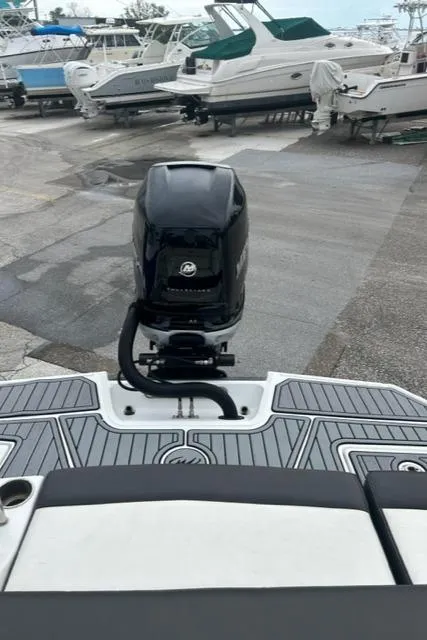 Slide: The Image of 2018 Monterey M45 boat with Mercury outboard motor in marina setting. - 21