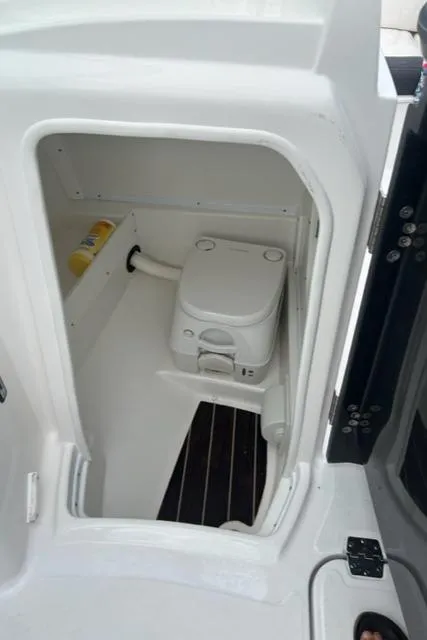 Slide: The Image of Compact bathroom in 2018 Monterey M45 boat with portable toilet. - 32