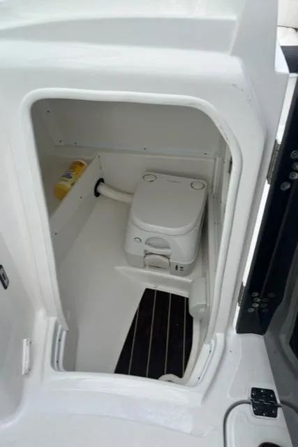 Slide: The Image of Compact bathroom in 2018 Monterey M45 boat with portable toilet. - 33