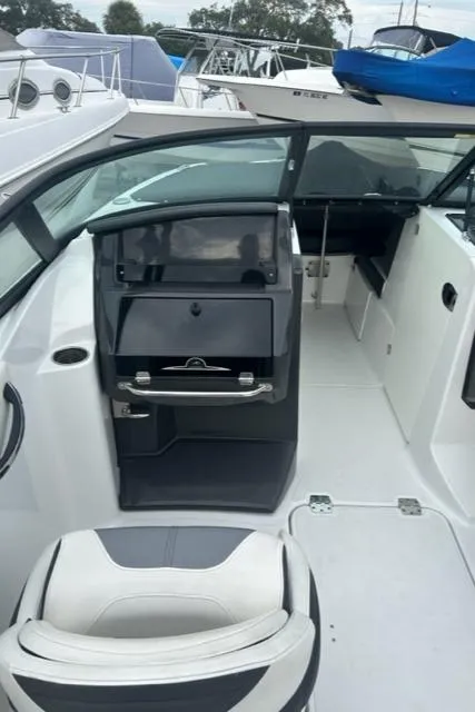 Slide: The Image of 2018 Monterey M45 boat interior with sleek dashboard and seating. - 41