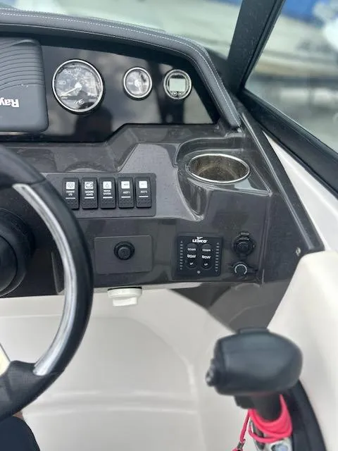 Slide: The Image of 2018 Monterey M45 boat dashboard with controls and steering wheel. - 7