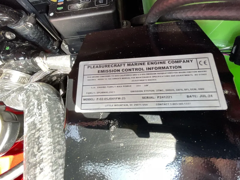 Slide: The Image of Emission control label on 2025 Nautique Super Air S S23 engine. - 22