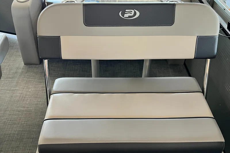 Slide: The Image of 2024 Princecraft Quorum 23 RL boat seat, gray and black upholstery. - 13