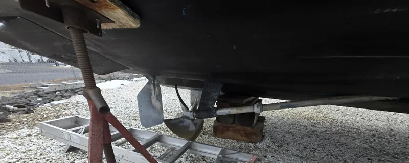 Slide: The Image of Bottom view of a 2007 Carolina Classic 35 boat on a stand. - 29