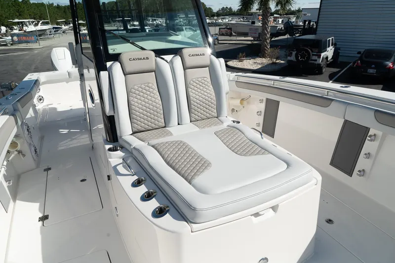 Slide: The Image of 2025 Caymas 34 CT boat interior with luxurious seating and modern design. - 24