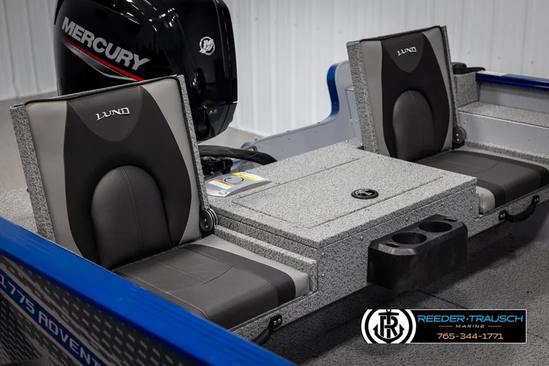 Slide: The Image of 2025 Lund 1775 Adventure SS boat interior with Mercury engine and seating. - 12