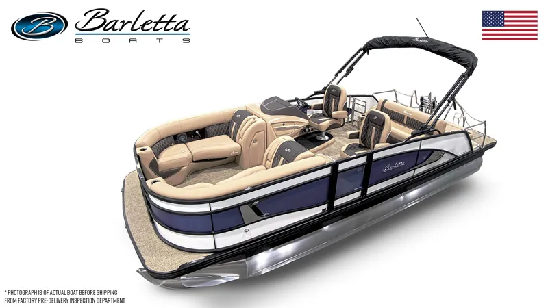 Slide: The Image of 2025 Barletta Lusso 23UC pontoon boat with luxurious seating and sleek design. - 24
