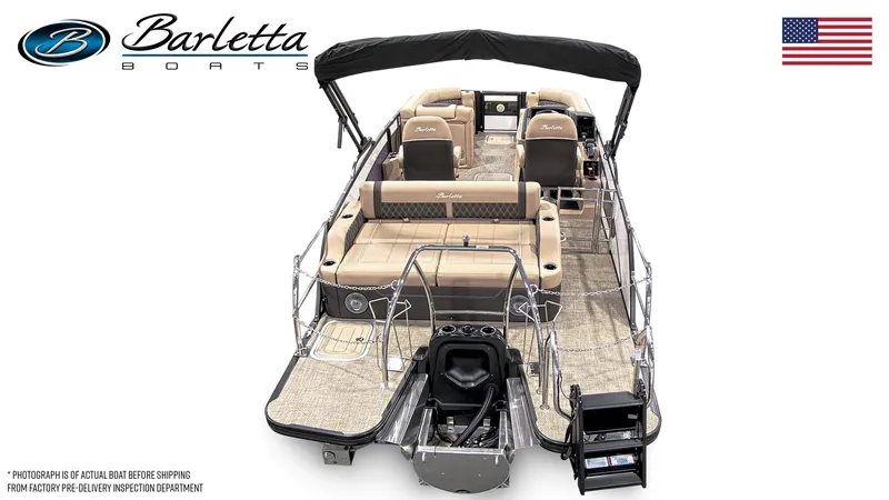 Slide: The Image of 2025 Barletta Lusso 23UC pontoon boat with luxurious seating and sleek design. - 25