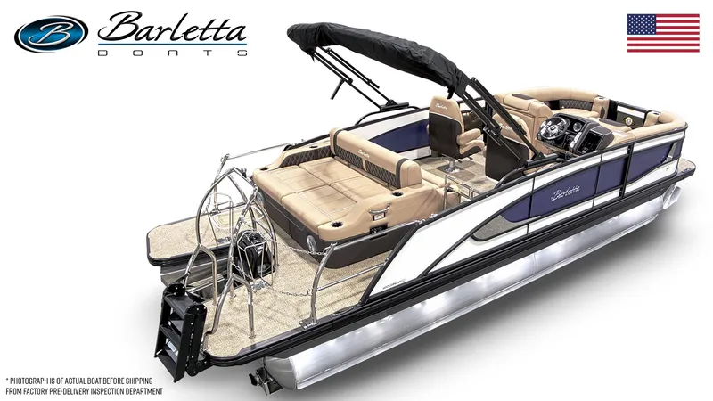 Slide: The Image of 2025 Barletta Lusso 23UC luxury pontoon boat with elegant seating and sleek design. - 26