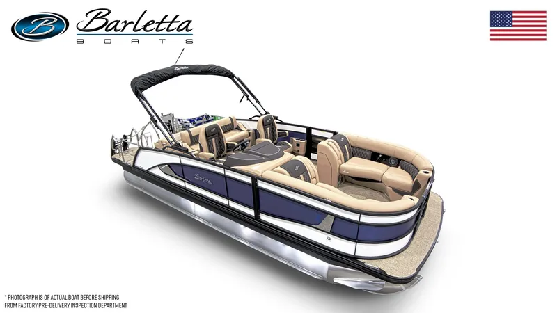 Slide: The Image of 2025 Barletta Lusso 23UC pontoon boat with luxurious seating and sleek design. - 27
