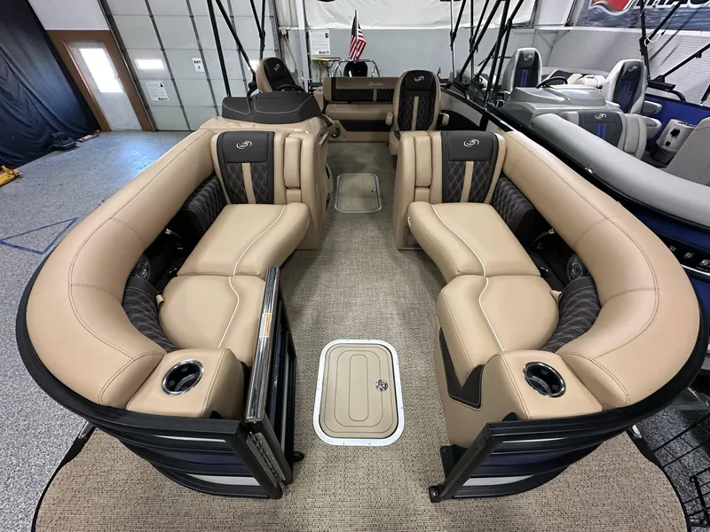 Slide: The Image of Luxurious interior of 2025 Barletta Lusso 23UC pontoon boat with plush seating and modern design. - 5