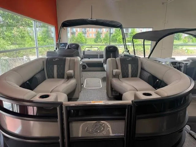 Slide: The Image of 2025 Barletta Lusso 23UC pontoon boat with luxurious seating and modern design. - 3