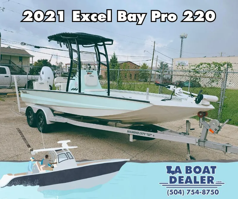 Slide: The Image of 2021 Excel Bay Pro 220 boat on trailer at LA Boat Dealer. - 0