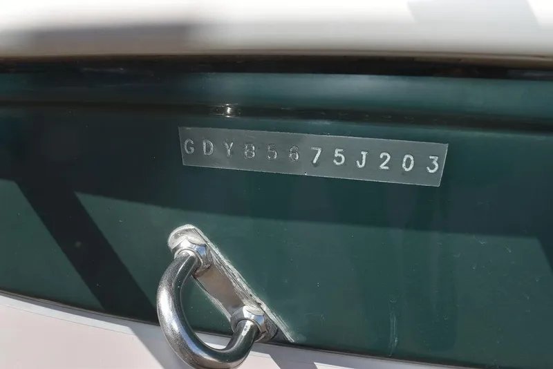 Slide: The Image of 2003 Hurricane SD 187 boat hull identification number (HIN) plate close-up. - 46