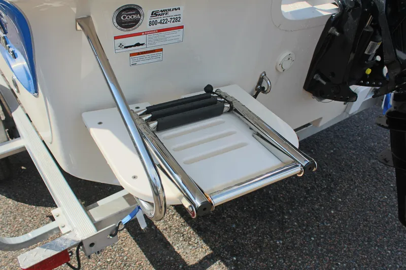 Slide: The Image of 2022 Carolina Skiff 17 LS boat ladder and motor mount detail. - 11