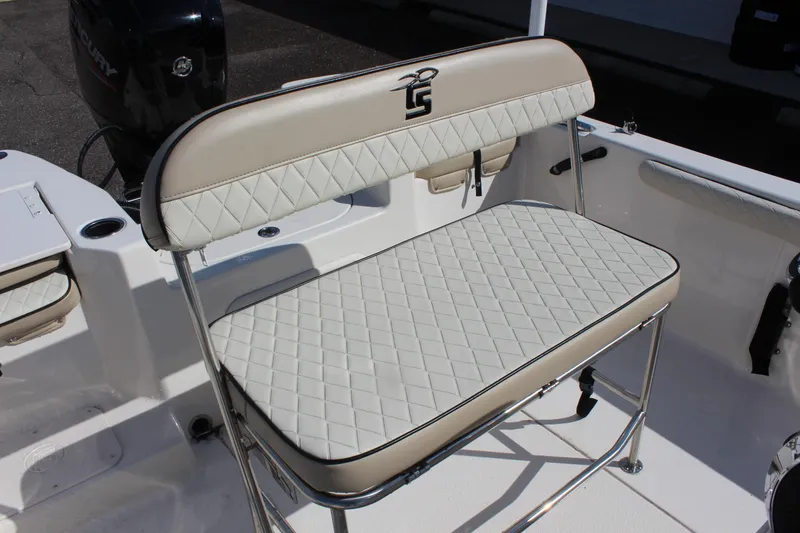 Slide: The Image of 2022 Carolina Skiff 17 LS boat seat with diamond-pattern upholstery. - 21