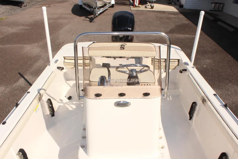 Slide: The Image of 2022 Carolina Skiff 17 LS boat interior with steering console and seating. - 31