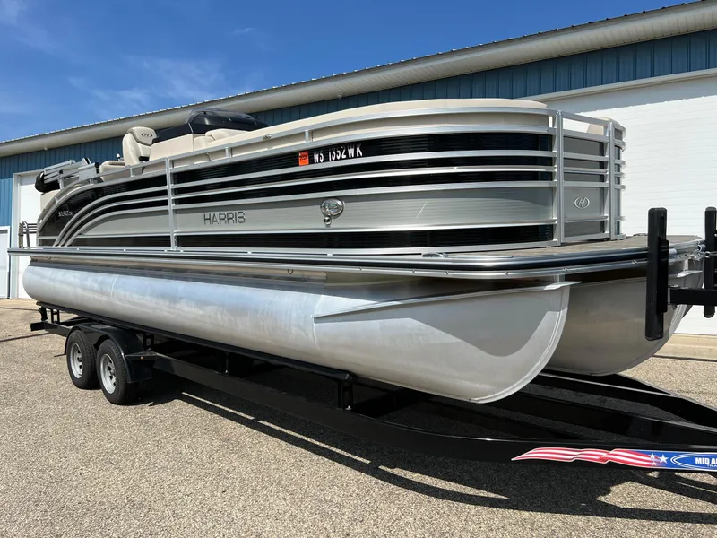 Slide: The Image of 2020 Harris FloteBote H SOL 250 CWDH TT pontoon boat on trailer. - 3