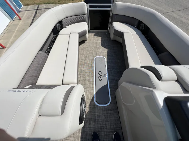 Slide: The Image of 2020 Harris FloteBote H SOL 250 CWDH TT pontoon boat interior with spacious seating. - 37