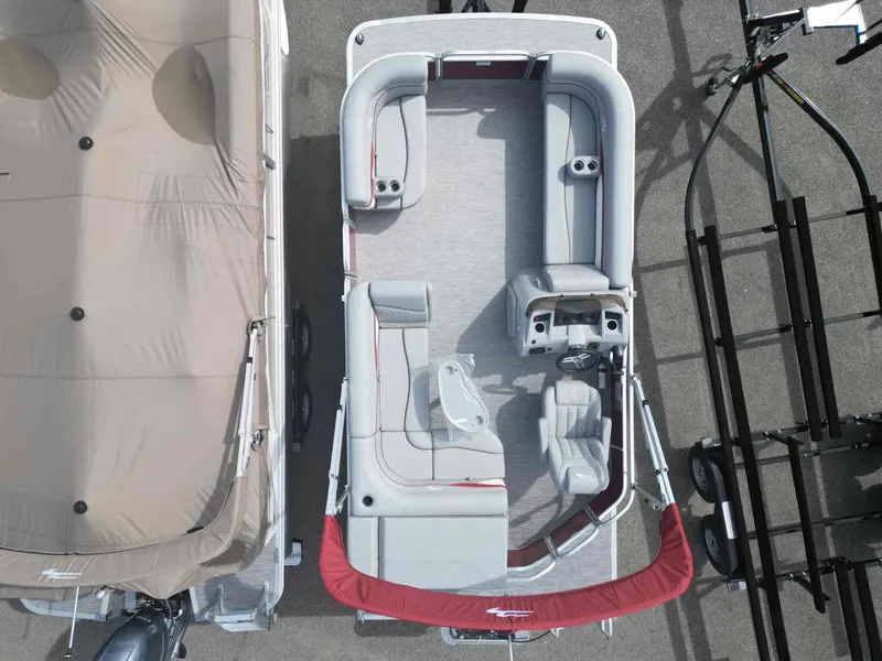 Slide: The Image of Aerial view of 2024 Bennington 20 SVL pontoon boat with spacious seating layout. - 7