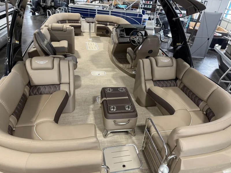 Slide: The Image of Luxurious interior of 2024 Bennington 28 QXFBAX1 pontoon boat with plush seating and modern design. - 17