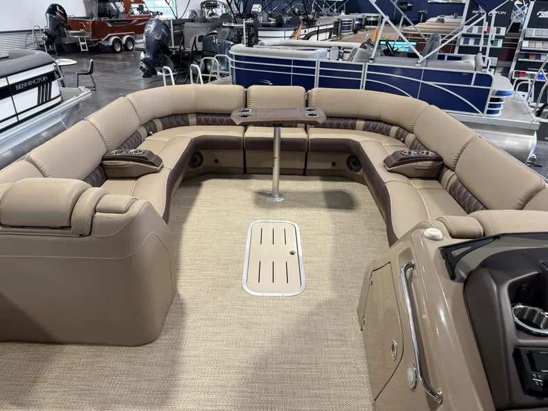 Slide: The Image of Luxurious interior of 2024 Bennington 28 QXFBAX1 pontoon boat with plush seating. - 21