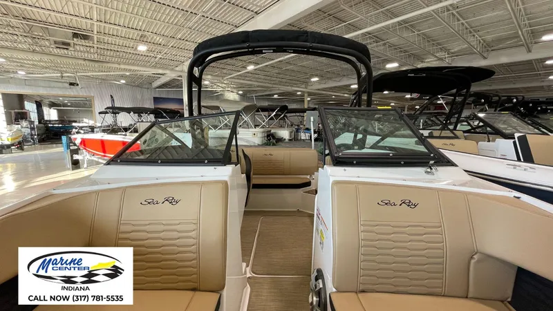 Slide: The Image of 2023 Sea Ray SPX 190 boat interior at Marine Center, Indiana showroom. - 10