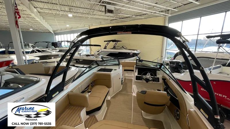 Slide: The Image of 2023 Sea Ray SPX 190 boat interior at Marine Center Indiana showroom. - 6
