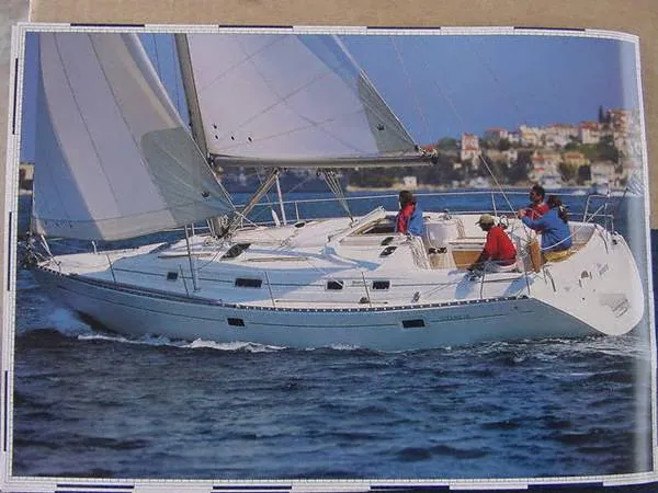 The Image of Sailing yacht Beneteau 381, 1998 model, cruising on open water with crew onboard. - 1