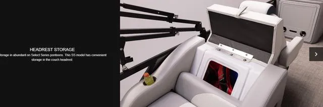 Slide: The Image of 2025 G3 Suncatcher Select 322SS pontoon boat cruising on a lake. - 21