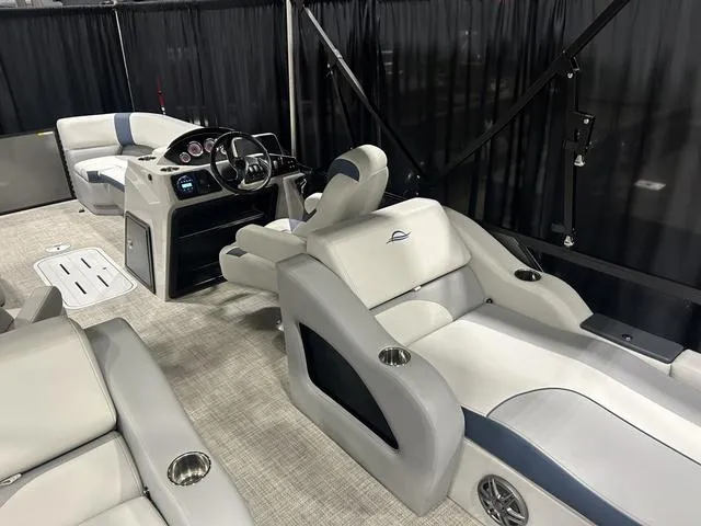 Slide: The Image of Stainless steel ladder on 2025 G3 SunCatcher Select 322SS pontoon boat with Yamaha 200HP. - 24