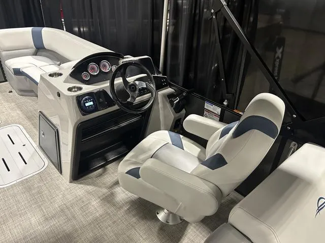 Slide: The Image of 2025 G3 SunCatcher Select 322SS pontoon boat with Yamaha 200HP engine, side view. - 26