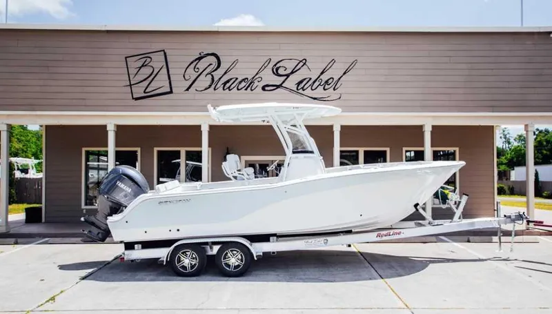 The Image of 2021 Sea Fox 248 Commander boat on trailer outside Black Label building. - 0