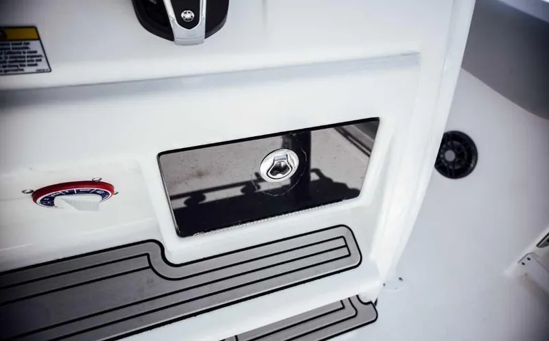 Slide: The Image of 2021 Sea Fox 248 Commander boat interior detail with control panel and speaker. - 22