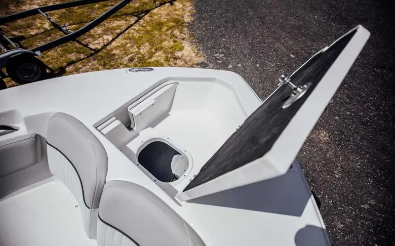 Slide: The Image of 2021 Sea Fox 248 Commander boat interior with open storage compartment. - 3