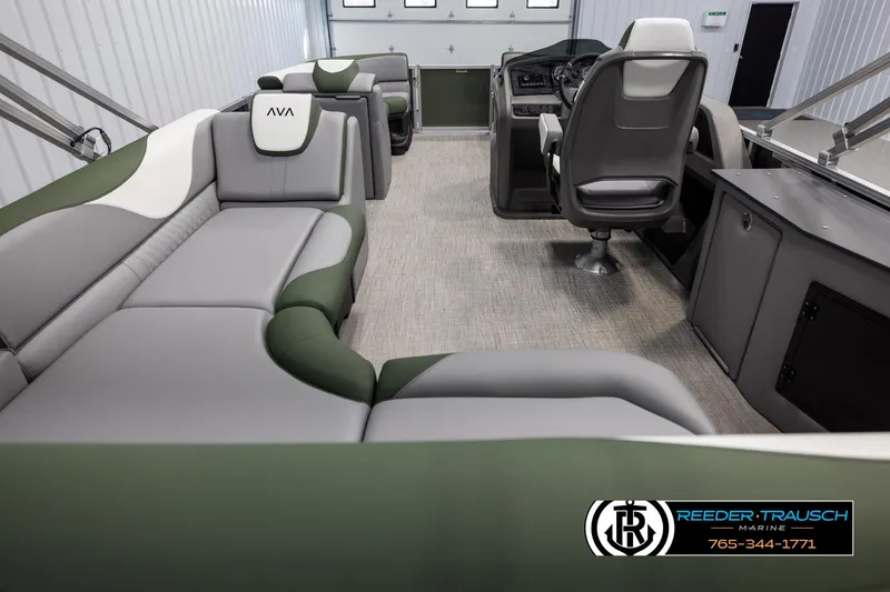 Slide: The Image of 2025 Avalon LSZ CRB boat interior with plush seating and modern design. - 16