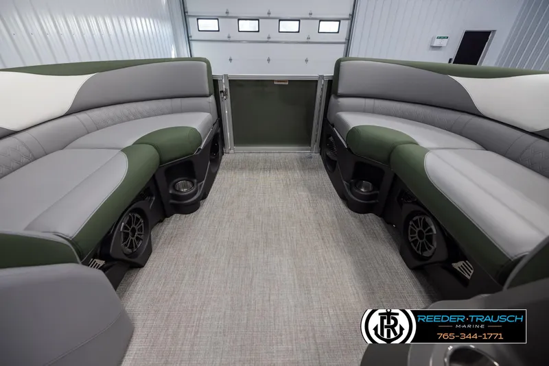 Slide: The Image of 2025 Avalon LSZ CRB interior with green and gray seating, modern design. - 18