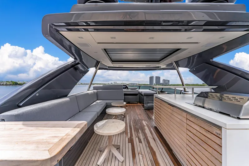 Slide: The Image of Luxurious 2018 Sanlorenzo SL78 yacht deck with modern seating and ocean view. - 21