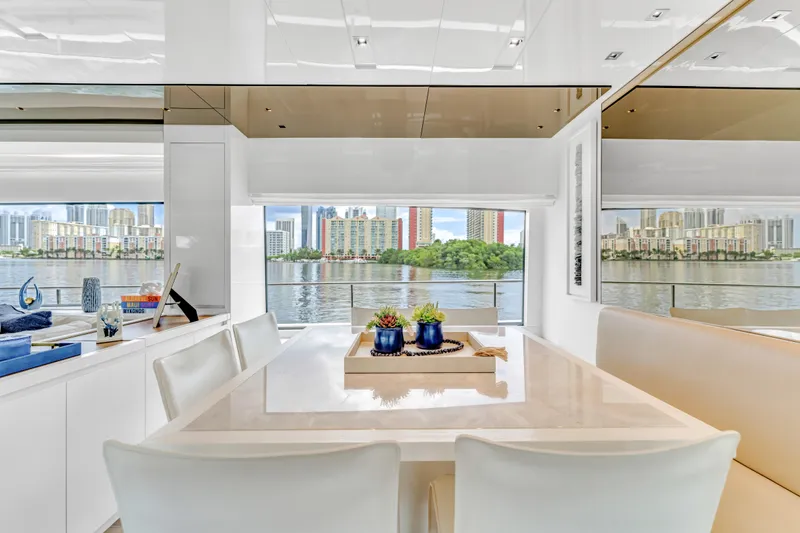 Slide: The Image of Luxurious interior of 2018 Sanlorenzo SL78 yacht with waterfront city view. - 25