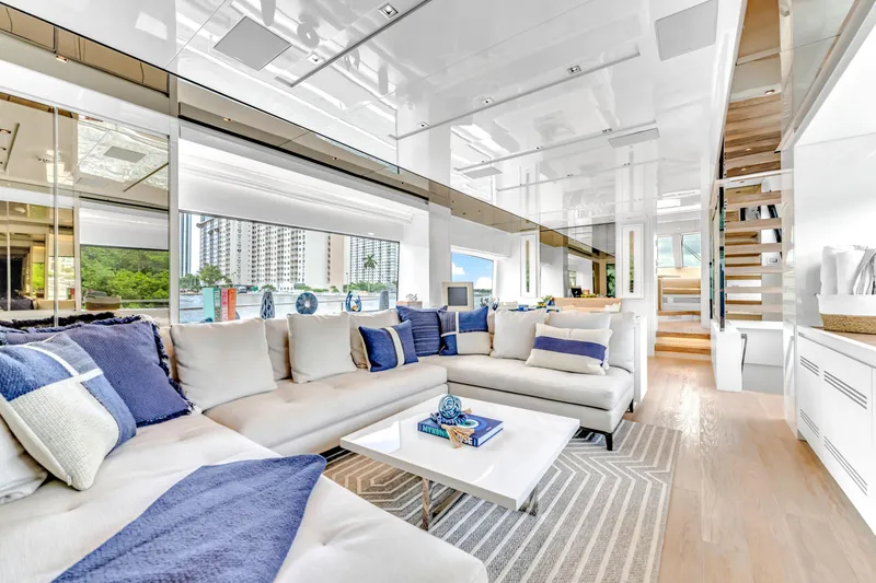 Slide: The Image of Luxurious interior of 2018 Sanlorenzo SL78 yacht with modern decor and spacious seating. - 28