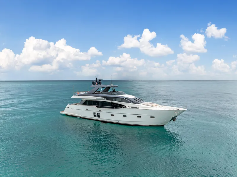 Slide: The Image of 2018 Sanlorenzo SL78 yacht on calm ocean under blue sky. - 3