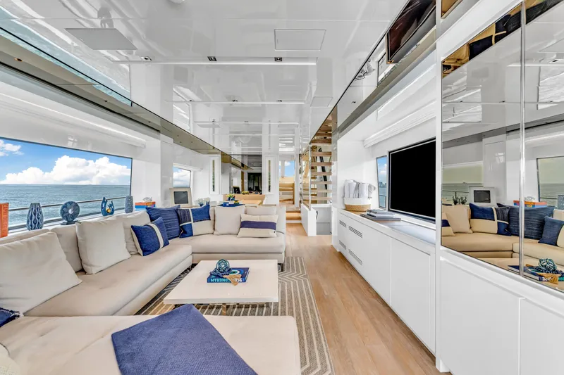 Slide: The Image of Luxurious interior of 2018 Sanlorenzo SL78 yacht with modern decor and ocean view. - 34